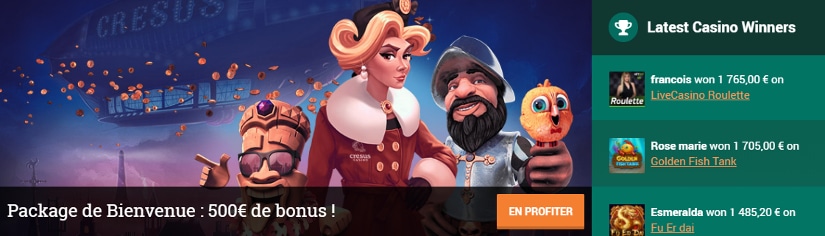 bonus de bienvenue de cresus casino jusqu'à 500€